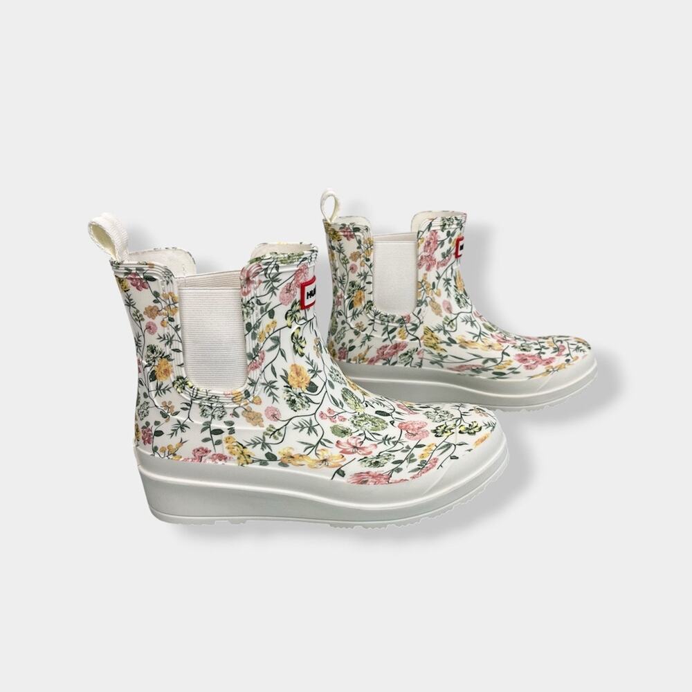 Hunter Tabitha Chelsea Floral Rain Boot Ivory 6